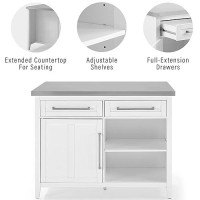 Crosley Furniture Silvia Kitchen Island With Stainless Steel Top And Riley Stools, White/Gray