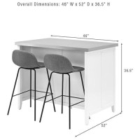 Crosley Furniture Silvia Kitchen Island With Stainless Steel Top And Riley Stools, White/Gray