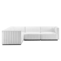 Conjure Channel Tufted Upholstered Fabric 4Piece LShaped Sectional