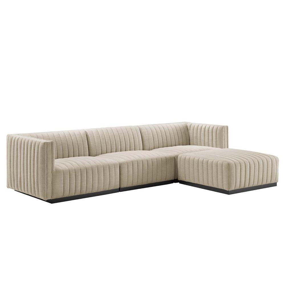 Conjure Channel Tufted Upholstered Fabric 4Piece Sectional Sofa