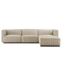 Conjure Channel Tufted Upholstered Fabric 4Piece Sectional Sofa