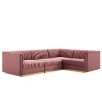 Tufted Performance Velvet 4Piece RightFacing Modular Sectional Sofa