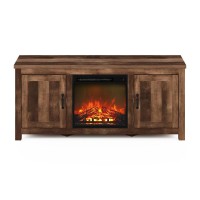 Furinno Jensen Farmhouse Barn Door Fireplace TV Stand with Storage Cabinet for TV up to 60 Inch Rustic Brown