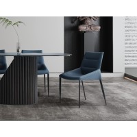 Whiteline Modern Living Kaya Navy Blue Faux Leather Black Sanded Coated Steel Legs Dining Chair