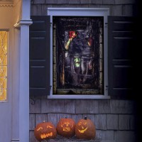 Fun Little Toys Halloween Screen Scary Witch Window Decorations Indoor Outdoor Halloween Hanging Door Wall Decorations Hallowe