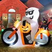 Comin 6 Ft Halloween Inflatables Ghost Outdoor Decorations Blow Up Yard Pumpkin Cat Motorcycle With Builtin Leds For Indoor Par