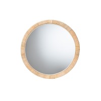 Baxton Studio Bella Modern Bohemian Natural Brown Mahognay Wood and Natural Rattan Round Mirror