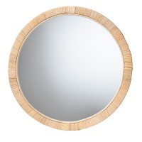 Baxton Studio Bella Modern Bohemian Natural Brown Mahognay Wood and Natural Rattan Round Mirror