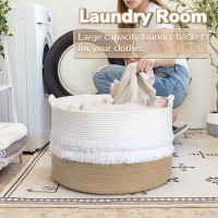 Cherrynow Large Wicker Laundry Basket For Entryway Bedroom Jute Decorative Basket For Clothes Toys Portable Towel Basket For