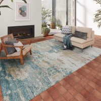 IndoorOutdoor Accord AAC34 Teal Washable 10 x 14 Rug