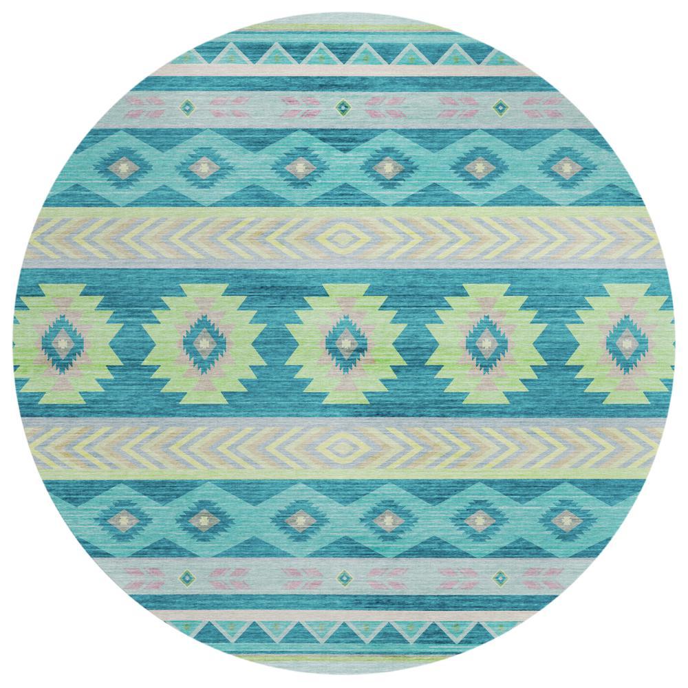 IndoorOutdoor Sonora ASO33 Peacock Washable 8 x 8 Round Rug