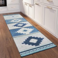 IndoorOutdoor Sonora ASO31 Blue Washable 23 x 76 Runner Rug