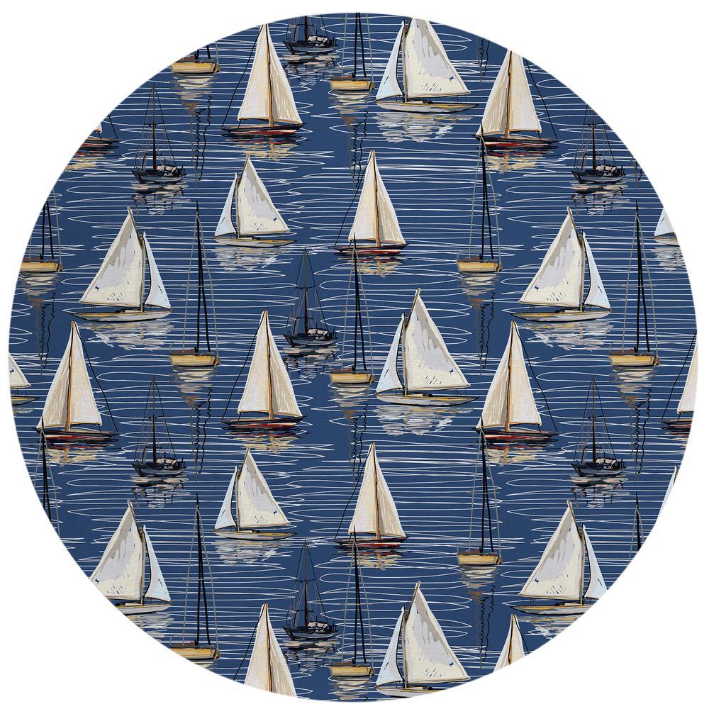 IndoorOutdoor Harpswell AHP38 Blue Washable 8 x 8 Round Rug