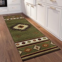 IndoorOutdoor Sonora ASO34 Green Washable 23 x 76 Runner Rug