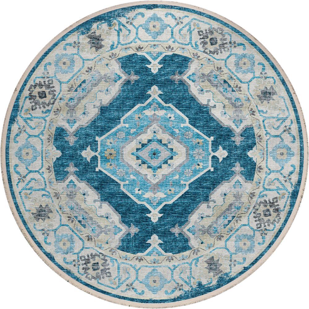 IndoorOutdoor Marbella MB1 Indigo Washable 4 x 4 Round Rug