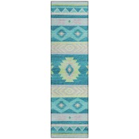 IndoorOutdoor Phoenix PH3 Teal Washable 23 x 76 Runner Rug