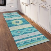 IndoorOutdoor Phoenix PH3 Teal Washable 23 x 76 Runner Rug