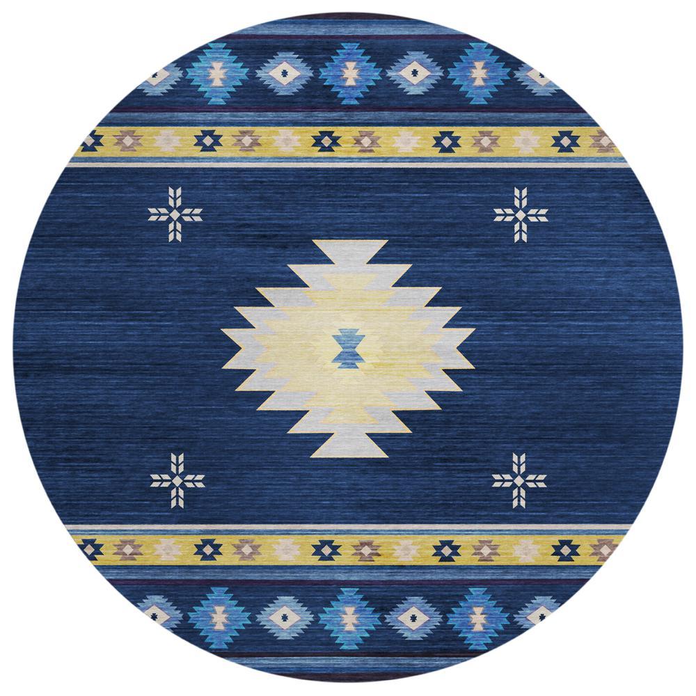 IndoorOutdoor Phoenix PH4 Navy Washable 8 x 8 Round Rug