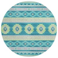 IndoorOutdoor Phoenix PH3 Teal Washable 8 x 8 Round Rug