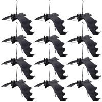 Atdawn Halloween Hanging Bats Rubber Bats Realistic Looking Spooky Bats Flying Bats Halloween Decoration 12 Pack