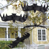 Atdawn Halloween Hanging Bats Rubber Bats Realistic Looking Spooky Bats Flying Bats Halloween Decoration 12 Pack