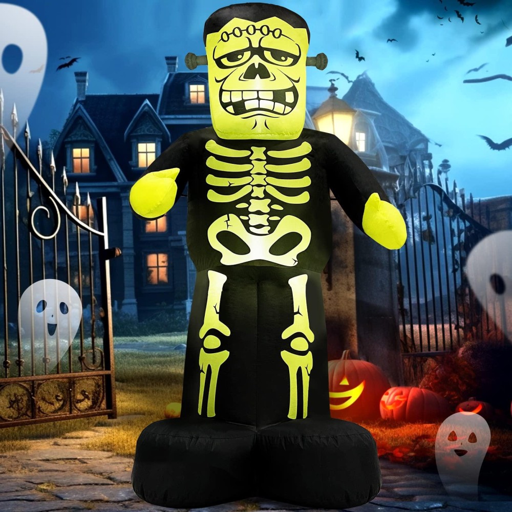 Micocah Halloween Inflatables Outdoor Decorations 7 Ft Giant Frankenstein Monster With Skeleton Pattern Bulitin Leds Hallowe