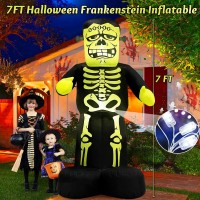 Micocah Halloween Inflatables Outdoor Decorations 7 Ft Giant Frankenstein Monster With Skeleton Pattern Bulitin Leds Hallowe