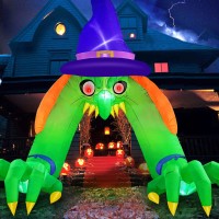 Micocah Halloween Inflatables 12Ft Green Witch Archway Outdoor Decorations With Glowing Red Eyes Buildin Leds Tethers Stakes