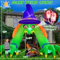 Micocah Halloween Inflatables 12Ft Green Witch Archway Outdoor Decorations With Glowing Red Eyes Buildin Leds Tethers Stakes