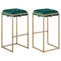 Nadia Square Padded Seat Bar Stool Set of 2 Hunter Green and Gold