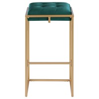 Nadia Square Padded Seat Bar Stool Set of 2 Hunter Green and Gold