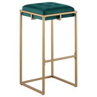 Nadia Square Padded Seat Bar Stool Set of 2 Hunter Green and Gold