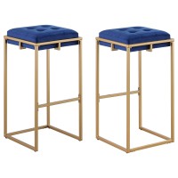 Nadia Square Padded Seat Bar Stool Set of 2 Blue and Gold