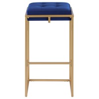 Nadia Square Padded Seat Bar Stool Set of 2 Blue and Gold