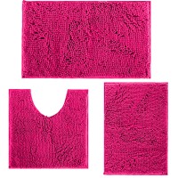 Deep Pink Bathroom Rug Set Extra Soft Bath Rugs For Bathroom 3 Piece Bathroom Set Antislip Bath Mats Soft Plush Chenille Shaggy