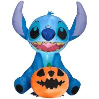 Gemmy Airblown Stitch W/Jol Disney  3 Ft Tall  Multi