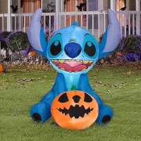 Gemmy Airblown Stitch W/Jol Disney  3 Ft Tall  Multi