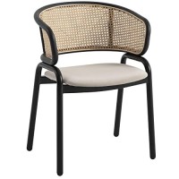 Leisuremod Ervilla Mid Century Modern Stainless Steel Legs Velvet Seat And Wicker Back, Contemporary Arm Chairs For Kitchen And Dining Room, Beige