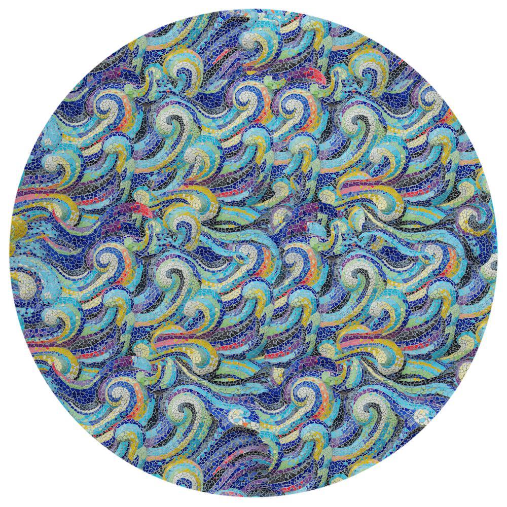 IndoorOutdoor Seabreeze SZ14 Indigo Washable 8 x 8 Round Rug