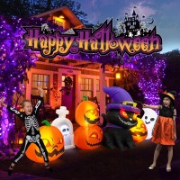 Micocah 8 Ft Long Halloween Inflatables Outdoor Decoration - Blow Up Cat & Pumpkin Lanterns With Tombstone Ghost Halloween Yard Decorations  Built-In Led Lights D?Cor For Holiday Party Yard Lawn