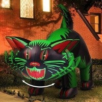 Goosh 7 Ft Halloween Inflatables Cat Outdoor Decorations Blow Up Yard Cat With Shakable Head With Built-In Leds For Indoor Party Garden Lawn Decor