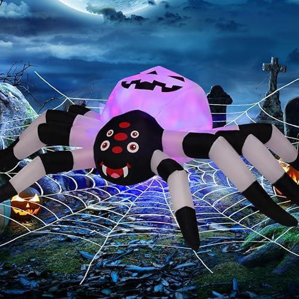 Goosh 5Ft Width Halloween Inflatables Outdoor Decorations Spider With Magic Light Broke Out From Window Blow Up Yard Decoration