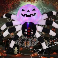 Goosh 5Ft Width Halloween Inflatables Outdoor Decorations Spider With Magic Light Broke Out From Window Blow Up Yard Decoration