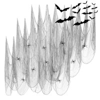 Festicorp 3 In 1 Halloween Grey Creepy Cloth Set 6 Pcs 30X72 In Cheese Cloths With Spiders And Bats Halloween Netting Spooky