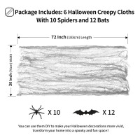 Festicorp 3 In 1 Halloween Grey Creepy Cloth Set 6 Pcs 30X72 In Cheese Cloths With Spiders And Bats Halloween Netting Spooky