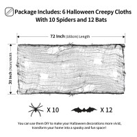 Festicorp 3 In 1 Halloween Black Creepy Cloth Set 6 Pcs 30X72 In Cheese Cloths With Spiders And Bats Halloween Netting Spooky