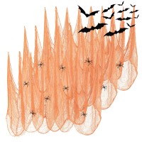 Festicorp 3 In 1 Halloween Orange Creepy Cloth Set 6 Pcs 30X72 In Cheese Cloths With Spiders And Bats Halloween Netting Spook