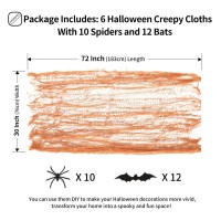 Festicorp 3 In 1 Halloween Orange Creepy Cloth Set 6 Pcs 30X72 In Cheese Cloths With Spiders And Bats Halloween Netting Spook