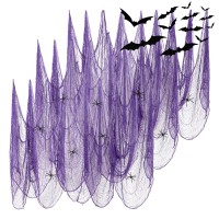 Festicorp 3 In 1 Halloween Purple Creepy Cloth Set 6 Pcs 30X72 In Cheese Cloths With Spiders And Bats Halloween Netting Spook