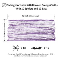 Festicorp 3 In 1 Halloween Purple Creepy Cloth Set 6 Pcs 30X72 In Cheese Cloths With Spiders And Bats Halloween Netting Spook